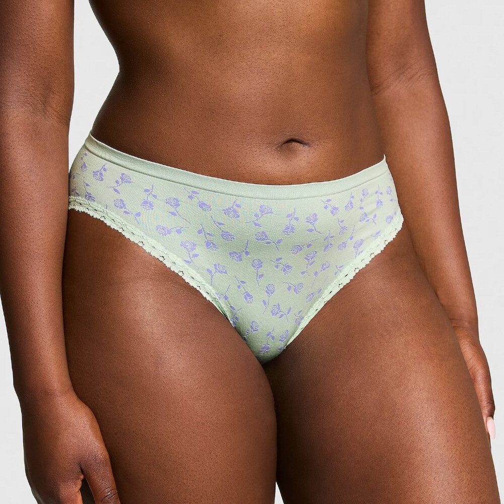 PINK Victoria Secret Seamless Bikini Panty Size S M L XL  Green Purple Floral